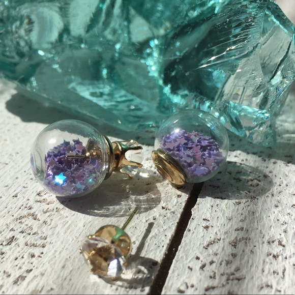 Purple Star Double Stud Earrings - Picture 7 of 8